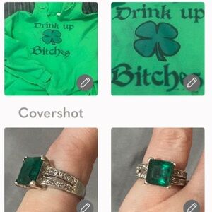 DRINK UP 2XL+925 Sterling Chunky🍀Ring Emerald Color Cut💚✨💍sz7